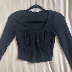Zara Black Ribbed Crop Top